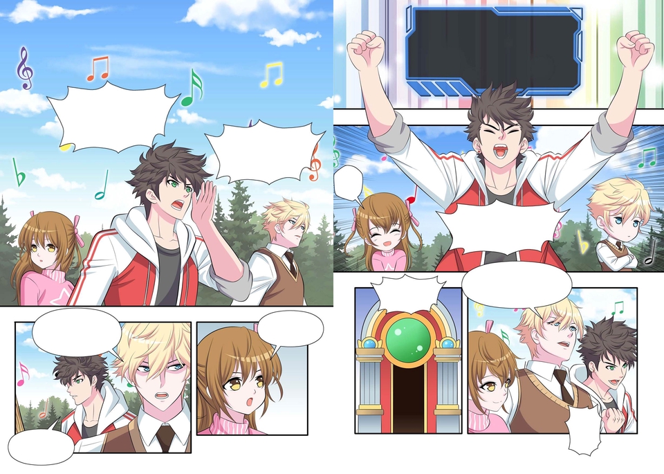 ออกแบบตัวการ์ตูน ภาพการ์ตูนญี่ปุ่น ดีไซน์ตัวละครชายและหญิงหลายคนกำลังร้องเพลงและแสดงความดีใจในฉากกลางแจ้ง แนวคิดการออกแบบคาแรคเตอร์สไตล์ญี่ปุ่น รับวาดการ์ตูนอนิเมะ ทำ character design คาแรคเตอร์ดีไซน์ ออกแบบอนิเมะ