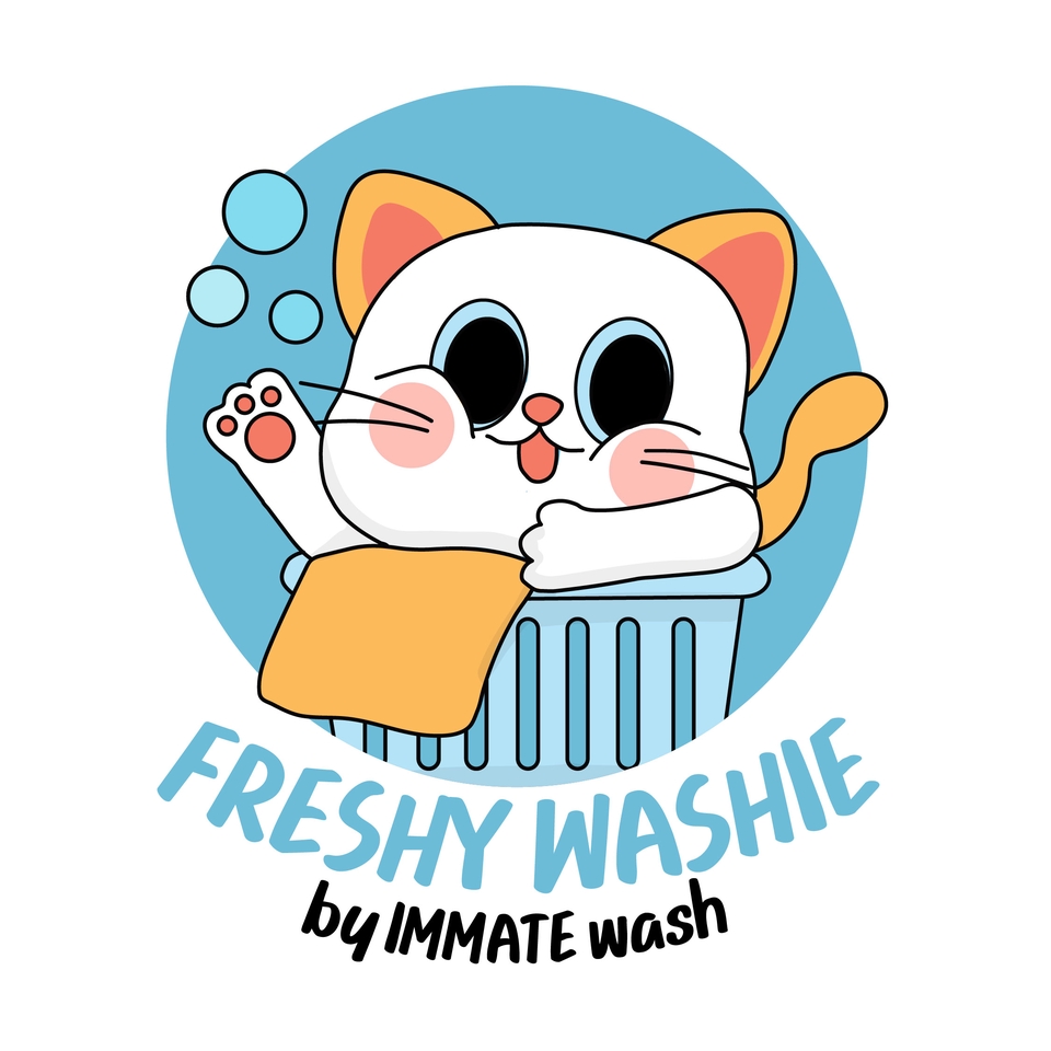 รับออกแบบโลโก้การ์ตูนน่ารักสไตล์มินิมอล โลโก้ธุรกิจซักรีด