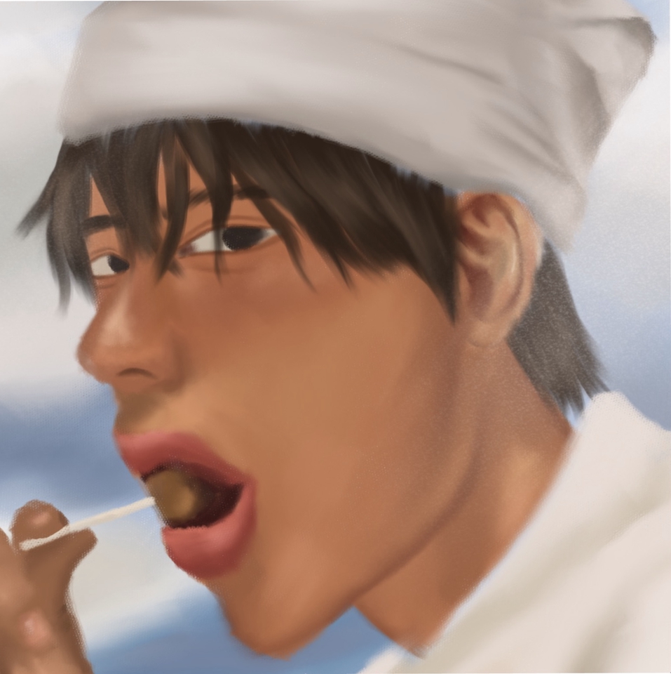 วาดแฟนอาร์ตการ์ตูนหนุ่มกินขนมหวาน