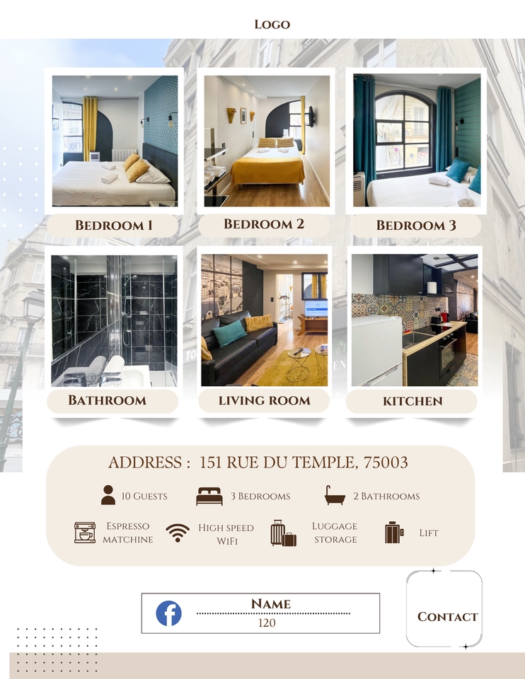 ออกแบบแบนเนอร์เว็บไซต์ที่พัก 151 Rue du Temple ปารีส