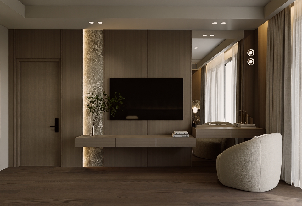 รับออกแบบบ้าน 3d perspective ภาพแสดงการออกแบบภายในห้องนอนที่สวยงาม เน้นการใช้สีโทนอบอุ่น เฟอร์นิเจอร์ทันสมัย ออกแบบ 3 มิติ สร้างภาพ perspective ที่น่าสนใจ บริการรับทำภาพ 3d perspective โมเดลบ้าน 3 มิติ รับเรนเดอร์งาน สไตล์เรียบหรู น่าอยู่