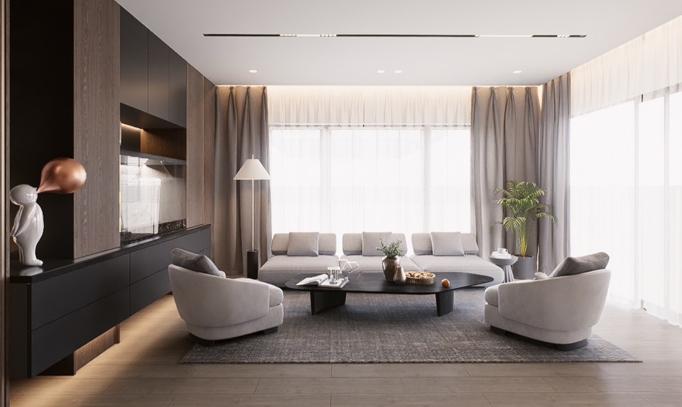 รับออกแบบบ้าน 3d perspective: ภาพ perspective ห้องนั่งเล่นสวยหรู สไตล์โมเดิร์น พร้อมเฟอร์นิเจอร์ครบครัน ออกแบบ perspective 3 มิติ รับเขียนแบบ 3d ราคาถูก พร้อมเรนเดอร์งานคุณภาพสูง.