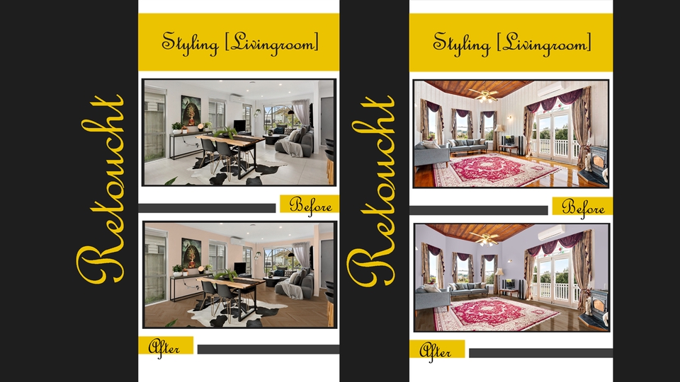 รับรีทัชภาพตกแต่งห้องรับแขก ก่อนหลัง Photoshop