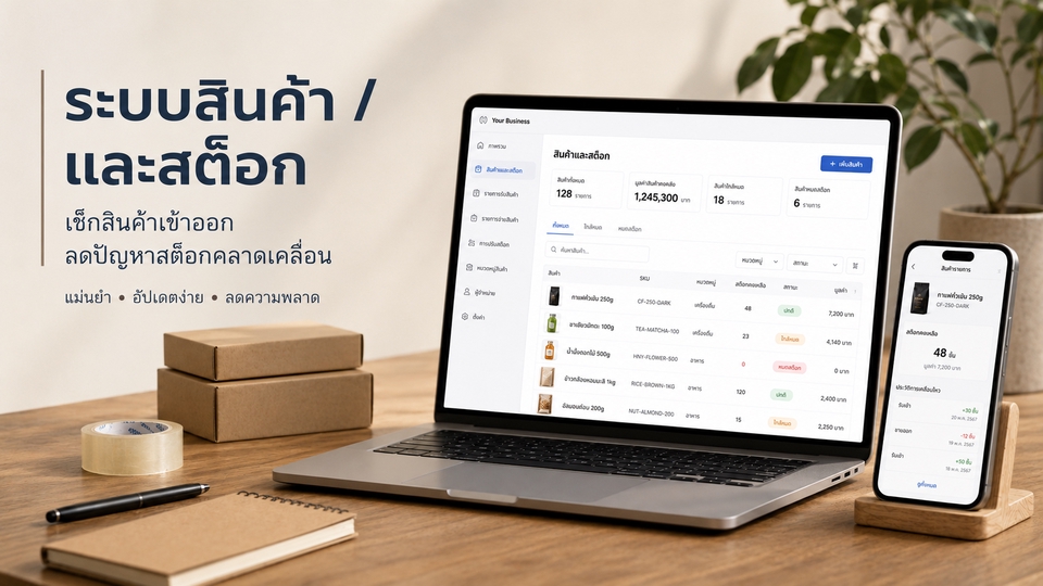 ตัวอย่างงานสำหรับธุรกิจจริง เช่น Booking CRM Dashboard Stock Order และ Admin System