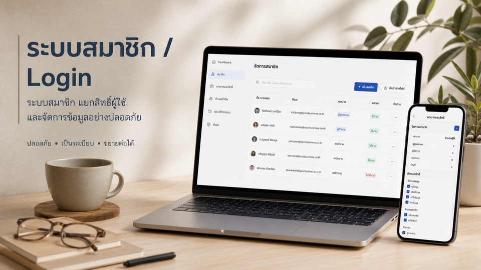 11
ระบบสมาชิก Login และสิทธิ์ผู้ใช้งาน แยกบทบาทผู้ใช้ได้ตามการทำงานจริง