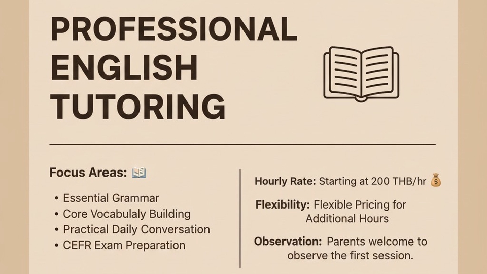 เรียนกับผู้สอน คะแนน TOEIC 870
สอนเข้าใจง่าย ปรับพื้นฐาน
สอนในระบบหลักสูตรจริง
