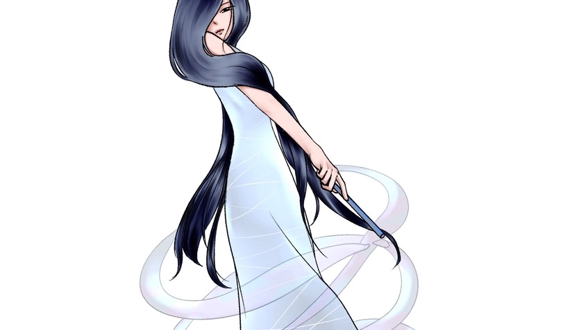 รับวาดภาพประกอบนิทาน เด็กผู้หญิงผมยาวสีดำในชุดสีขาวสวยงาม ถืออุปกรณ์บางอย่าง รายล้อมด้วยเส้นโค้งสีอ่อน รับวาดภาพประกอบ สไตล์การ์ตูน ภาพวาดสวยงาม บริการวาดรูป วาดภาพ วาด digital painting วาดภาพประกอบสินค้า ออกแบบตัวการ์ตูน