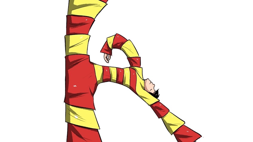 รับวาดภาพประกอบสไตล์การ์ตูน เด็กผู้ชายใส่เสื้อสีแดงเหลือง โพสท่าเป็นตัวอักษร K งานวาดภาพประกอบดิจิตอลเพ้นท์ สวยๆ ออกแบบตัวละครสำหรับวาดรูปสินค้า การ์ตูน รับวาดภาพ digital painting วาดรูป วาดภาพประกอบนิทาน