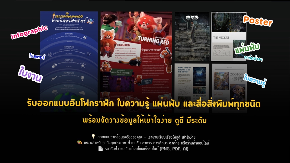 รับออกแบบอินโฟกราฟิก ใบความรู้ แผ่นพับ และสื่อสิ่งพิมพ์ทุกชนิด