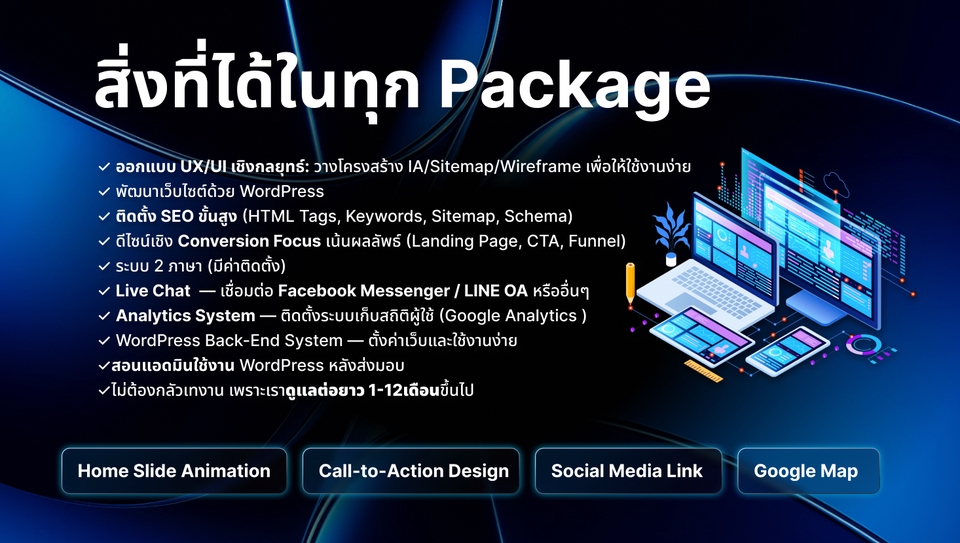 GA4 microsoft clarity ประกันงาน แก้งานได้ ออกแบบใหม่ เน้นเครื่องมือนิยมใช้งานง่าย สอนใช้หลังจบงาน