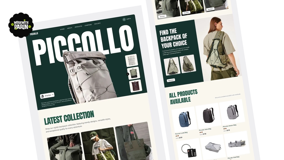 รับทำเว็บไซต์ขายของออนไลน์ แสดงคอลเลกชันกระเป๋าPICCOLLO ดีไซน์สวยงาม เหมาะสำหรับร้านค้าออนไลน์