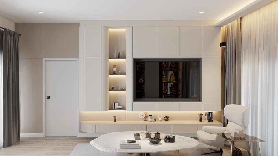 Living Room, Furniture Built in