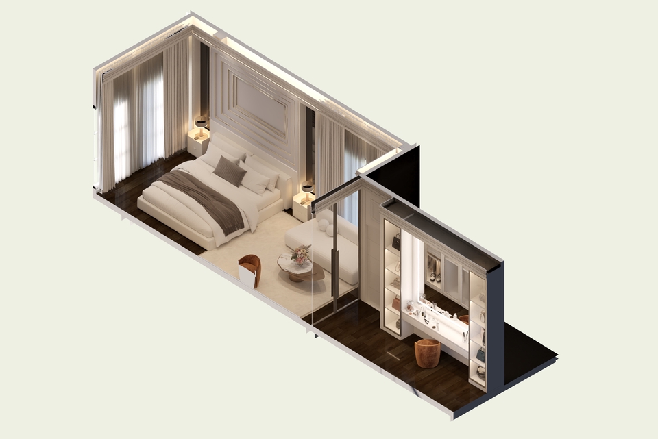 Bedroom, Furniture Built in