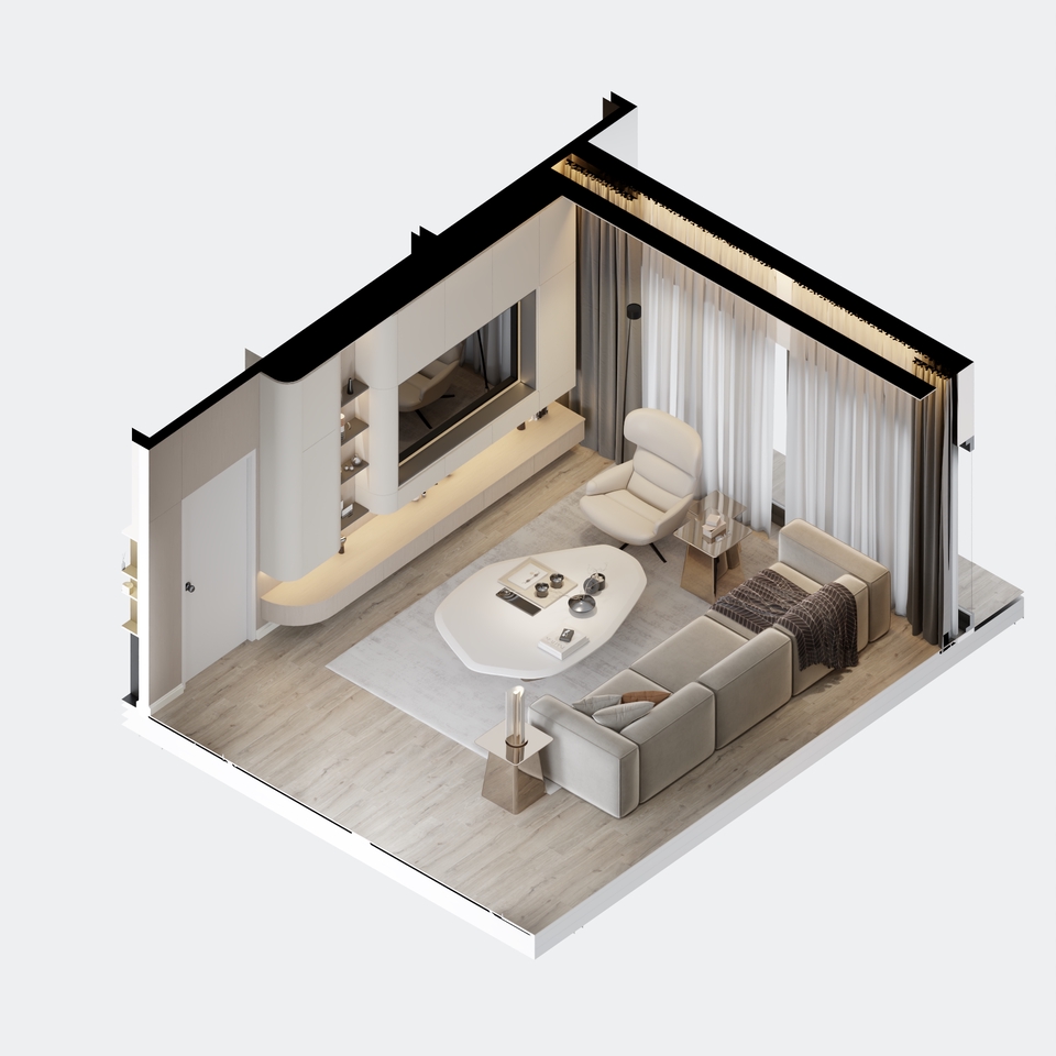 Living Room, Furniture Built in