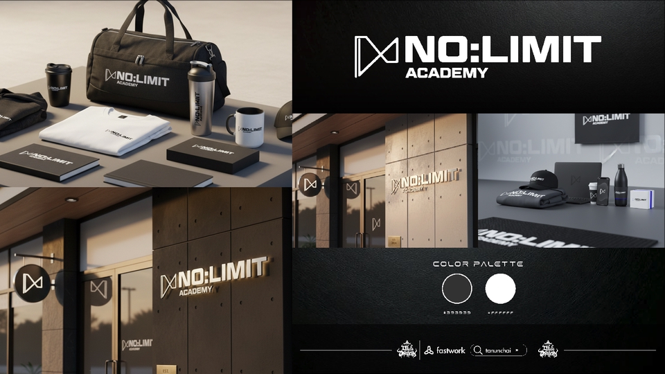 รับออกแบบโลโก้บริษัท "No Limit Academy" ที่ดูเรียบหรู เหมาะสำหรับธุรกิจออกกำลังกาย