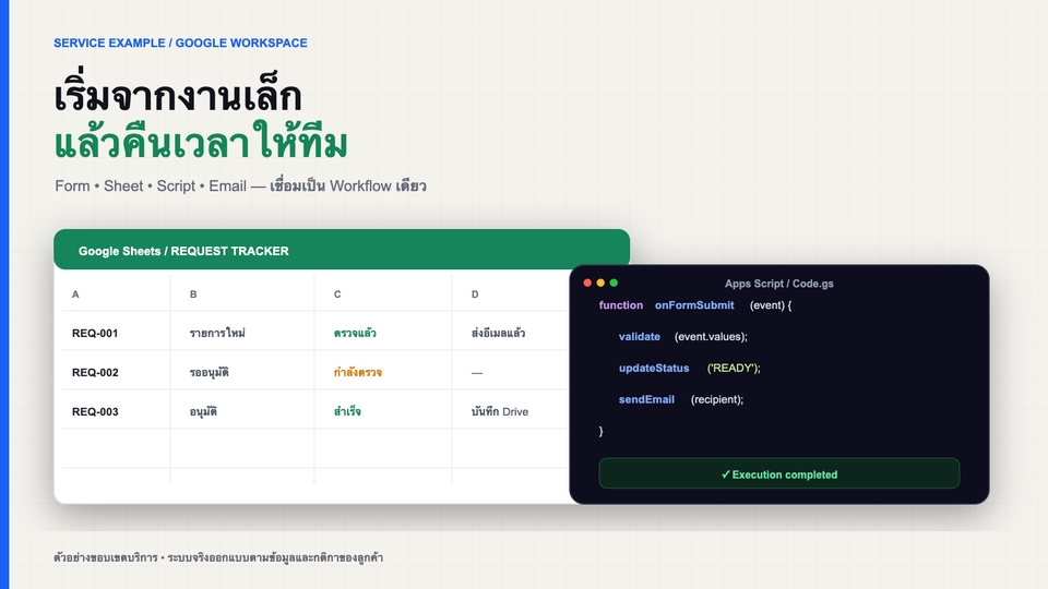 ตัวอย่าง Google Sheets + Apps Script สำหรับงานอนุมัติ แจ้งเตือน และจัดระเบียบข้อมูล