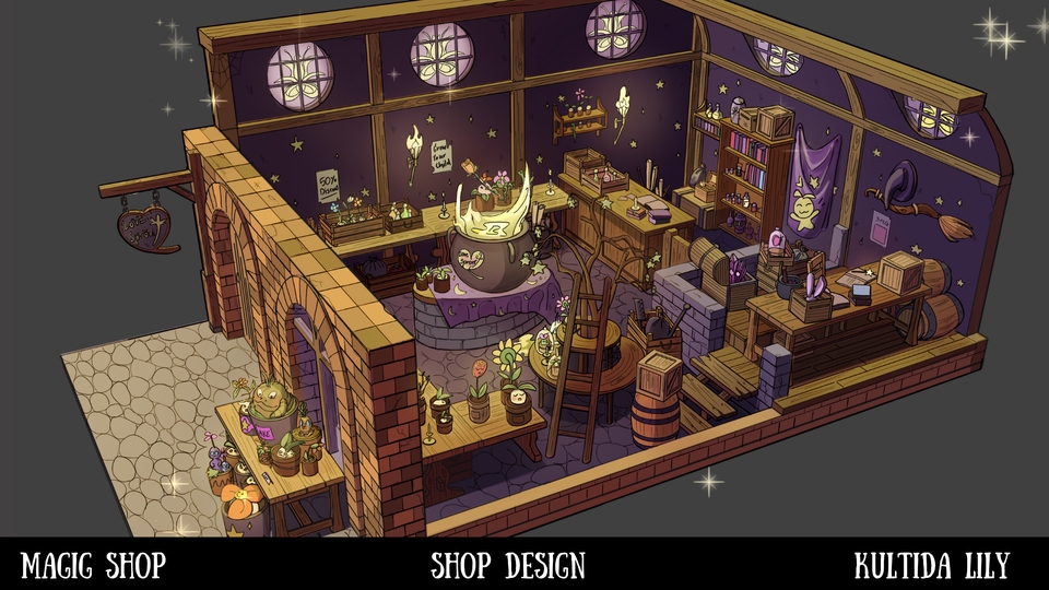 วาดภาพประกอบร้านเวทย์มนต์ ภาพประกอบดิจิตอล