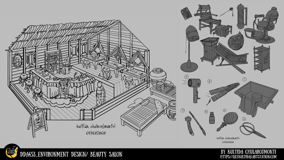 รับวาดภาพประกอบร้านเสริมสวยสไตล์ไทย ภาพประกอบดิจิตอลเพ้นท์