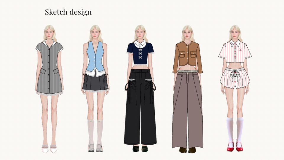 ออกแบบชุดแฟชั่นสไตล์สาวหวาน ภาพสเก็ตช์ดีไซน์