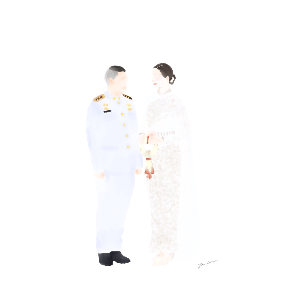 Couple Portrait (Soft Watercolor) แบบไม่มีลายเส้น