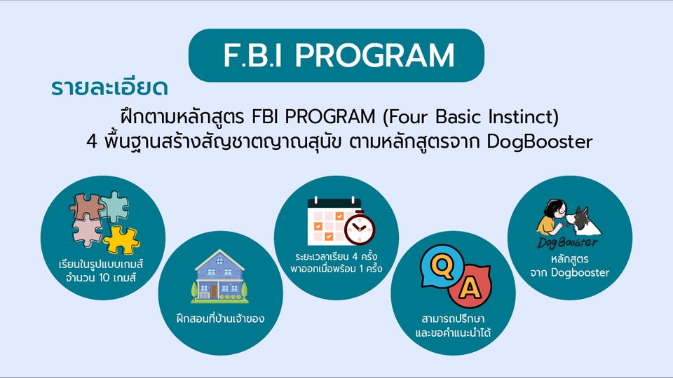 รับฝึกสุนัขที่บ้าน FBI Program 4 พื้นฐานสัญชาตญาณ DogBooster