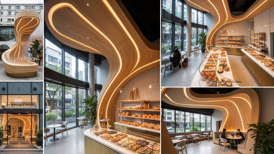 ออกแบบตกแต่งภายในร้านเบเกอรี่สวยหรู รับออกแบบร้านอาหาร