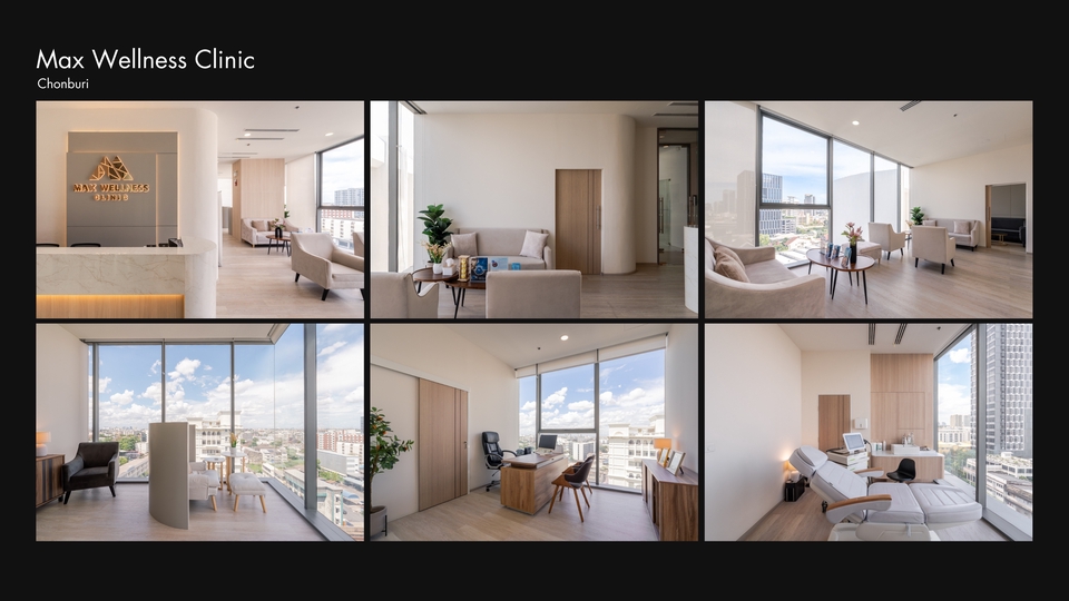 รับถ่ายรูปสถานที่คลินิกความงาม Max Wellness Clinic ชลบุรี ถ่ายภาพภายใน บรรยากาศหรูหรา สไตล์โมเดิร์น