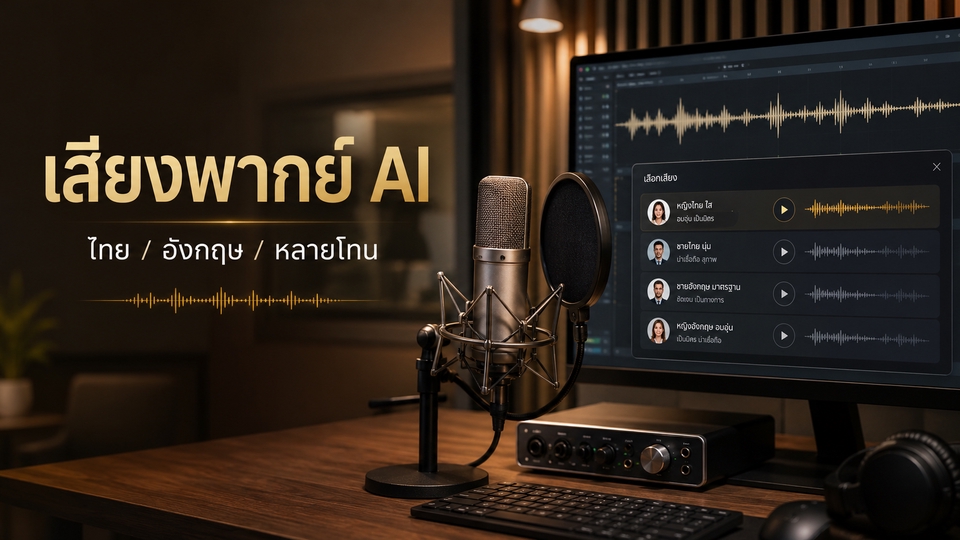 รับทำเสียงพากย์ AI ภาษาไทย อังกฤษ หลายโทนเสียง พร้อมใส่วิดีโอ