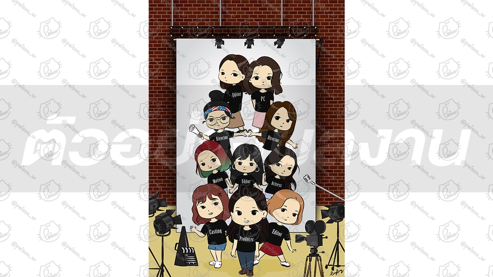 รับวาดรูปการ์ตูนกลุ่มสาวน่ารัก สไตล์อนิเมะ วาดรูปการ์ตูนจิบิ