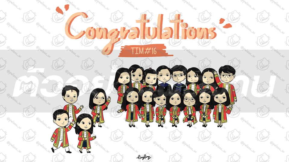 รับวาดรูปการ์ตูนรับปริญญา วาดการ์ตูนกลุ่มเพื่อน ภาพการ์ตูนน่ารัก สไตล์มินิมอล