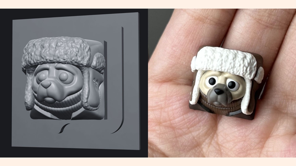 รับผลิต Art Toy คีย์แคปบัทมอคคิ่ หัวสุนัข มีแบบ 3D และสินค้าจริง ของขวัญ ของแต่งคีย์บอร์ด