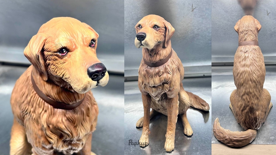 รับผลิต art toy รูปน้องหมา Golden Retriever ปั้นจากดินสลักลายสมจริง ทำตามแบบ เลือกสีได้