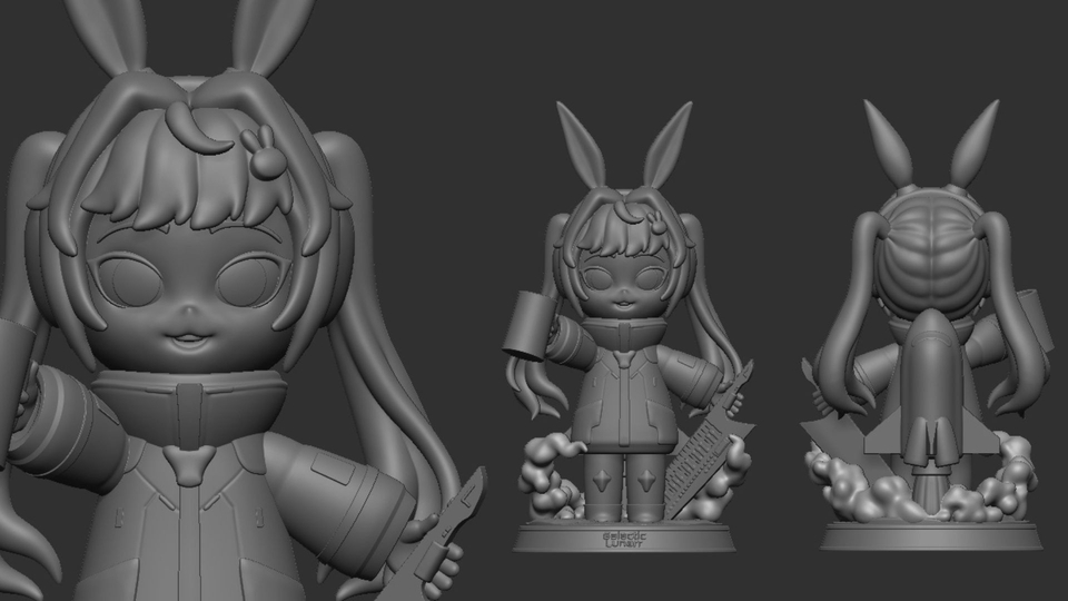 รับผลิต art toy ตุ๊กตาคาแรคเตอร์สาวหูต่าย ถือปืนสไตล์ไซไฟ พร้อมจรวด ดีไซน์โมเดลตัวละคร
