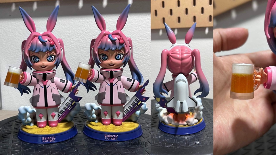 รับผลิต Art Toy คาแรคเตอร์สาวน้อยหูกระต่าย ถือแก้วเบียร์ พร้อมกีตาร์และฐานจรวด โมเดลของสะสม