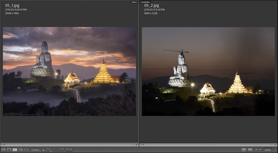 รับแต่งรูปภาพ วิววัดพระใหญ่ยามค่ำคืน ปรับแสงสีให้สวยงาม ไดคัท เพิ่มความคมชัด