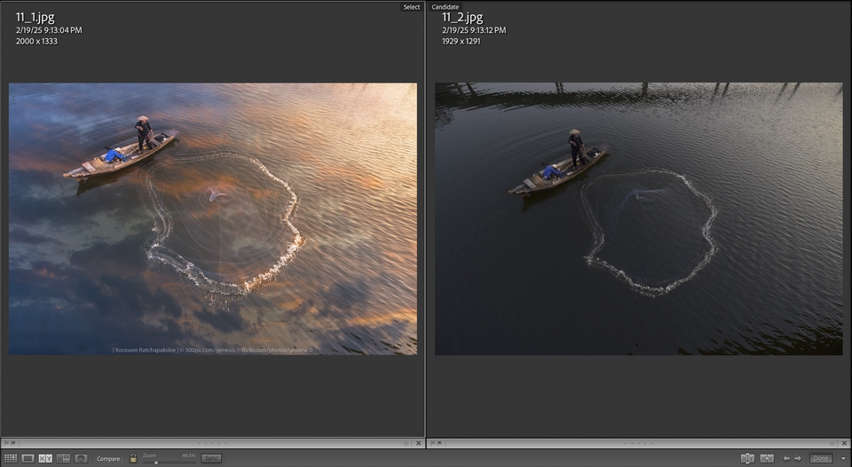 รับแต่งรูปภาพ การปรับแสงรูปภาพ ตกปลาตอนเช้าด้วยแห ภาพสวยงาม ปรับสีให้สว่างสดใส