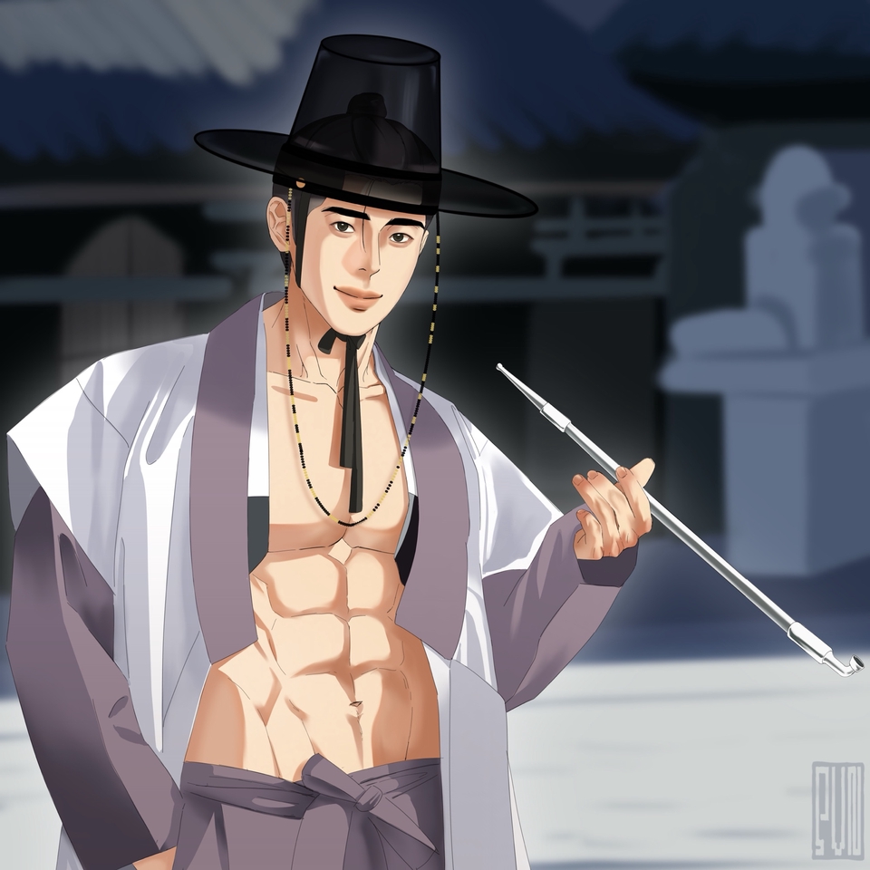 วาดภาพประกอบดิจิตอลเพ้นท์ชายชุดไทยโบราณ