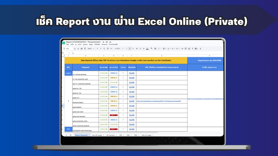 รับทำ seo ราคาถูก - Report งาน ผ่าน Excel Online